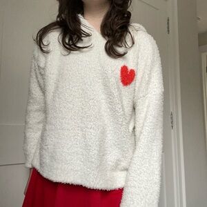 White AE Fluffy Heart Hoodie